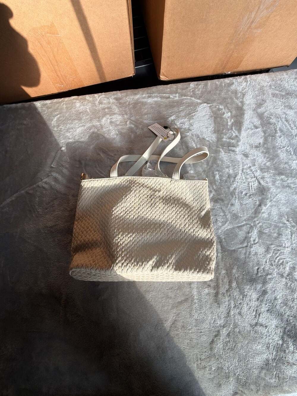 Mondani Woven Cream Straw-Style Tote Handbag